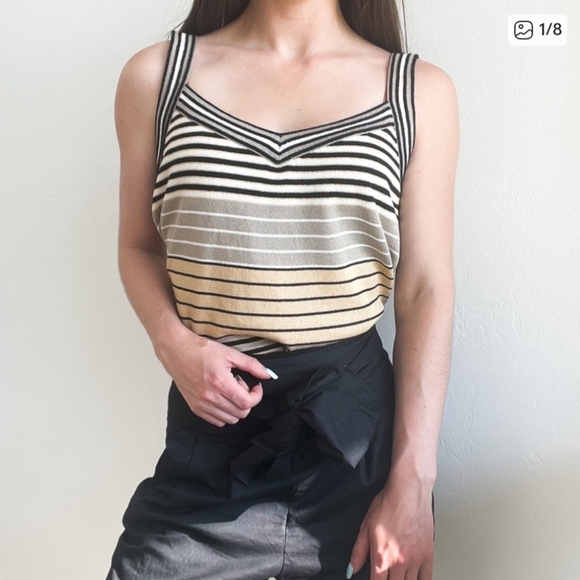 St.John Santana Knit Striped Black and Cream Women's Tank, Size M - Picture 7 of 7